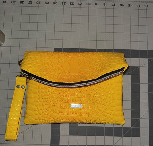 Yellow croc foldover wristlet with chrome hardware — Kouture Yves