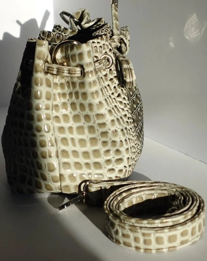 Smoke Gray Croc Bucket Bag