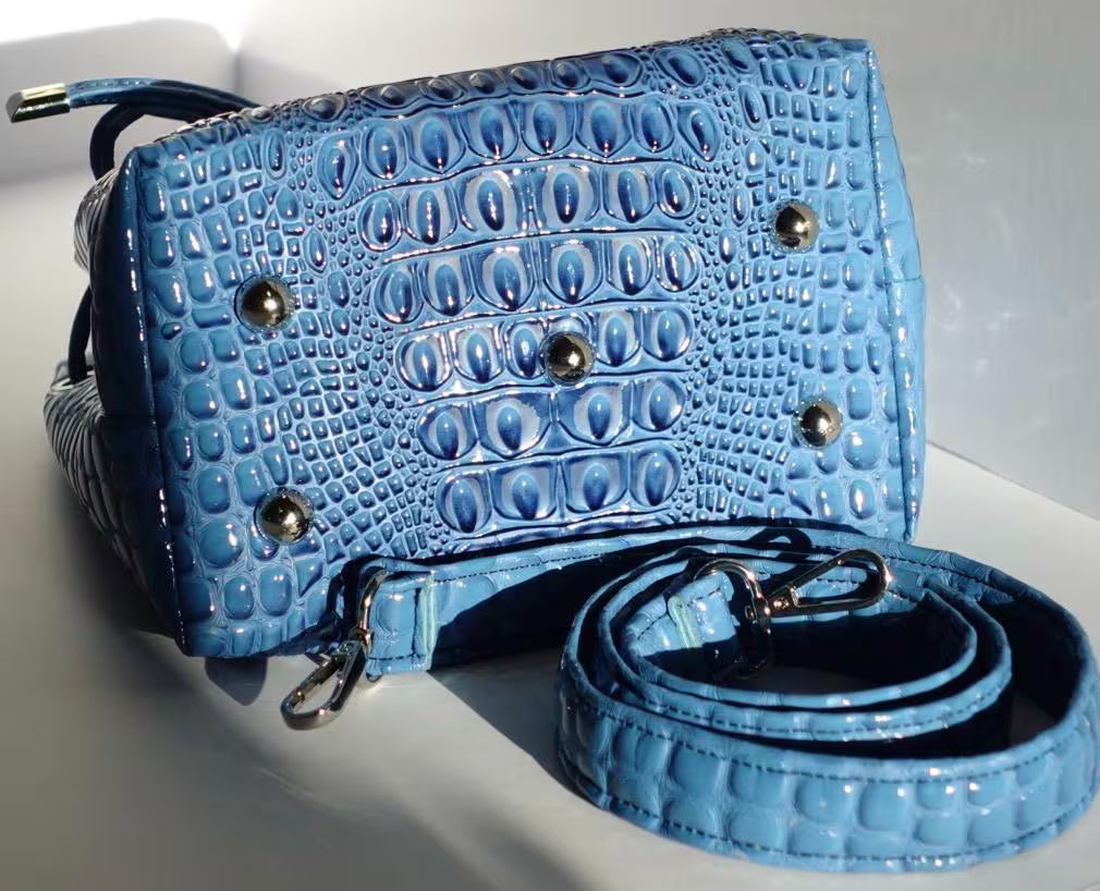 Sapphire Croc Bucket Bag