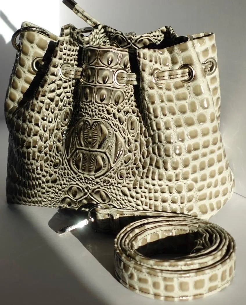Smoke Gray Croc Bucket Bag